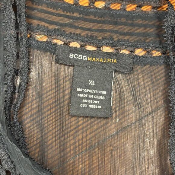 BCBG Max Azria Sheer Black Button Up Blouse Lace Trim Size XL - Picture 6 of 6